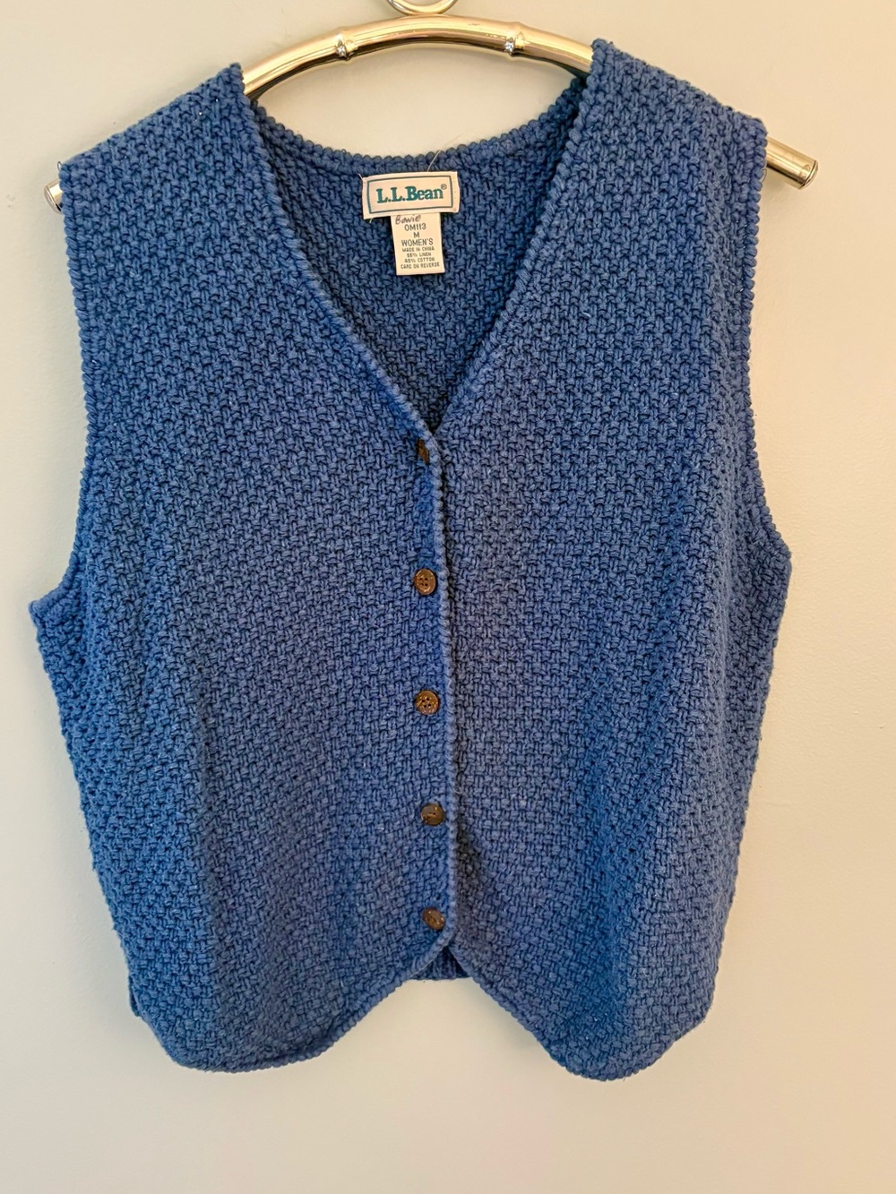 Vintage LL Bean knit vest blue linen cotton medium
